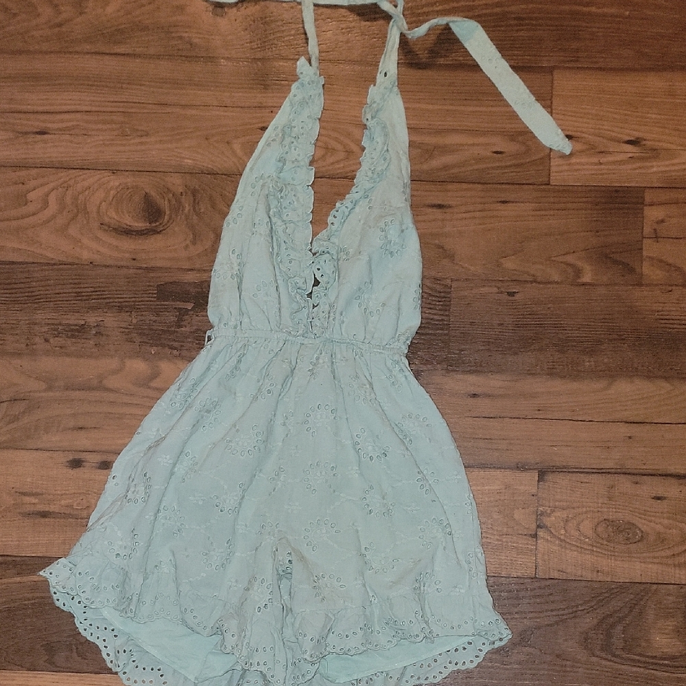 Elegant Light Green Lace Halter Romper